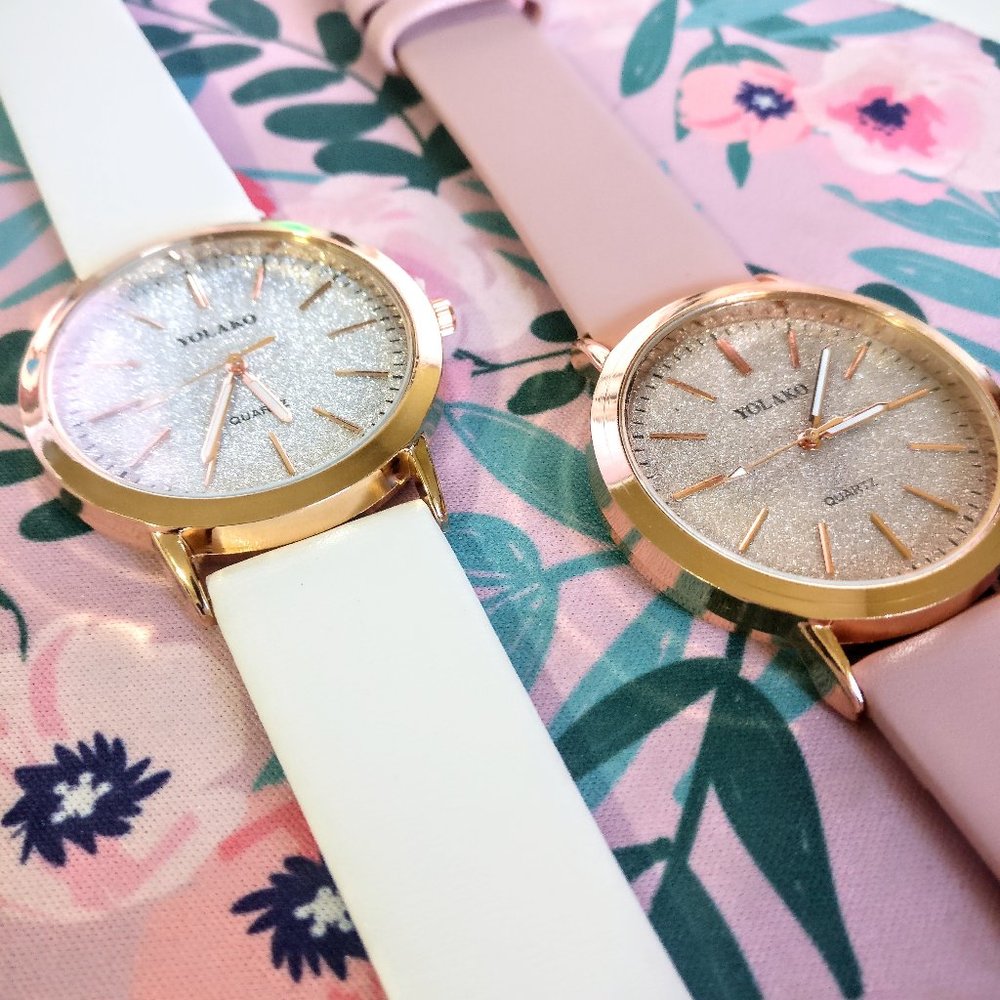 💎✨ Glitter Gold Leather Watch
